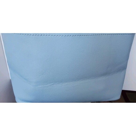 Tory Burch McGraw Tote Pebbled Leather Shoulder Bag Blue $495 Fraying Handle - Picture 15 of 16